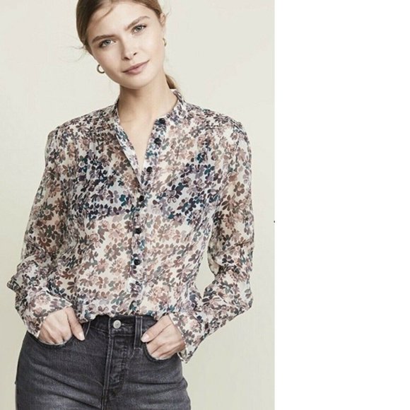 RAG AND BONE Susan Sheer Silk Floral Print Blouse, SMALL - Picture 1 of 15